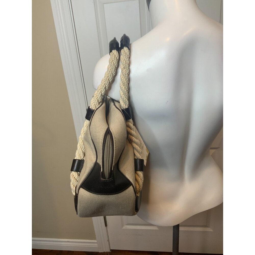 Saint Laurent Tan Canvas Twisted Rope Handle Satchel Purse Bag - Picture 6 of 12